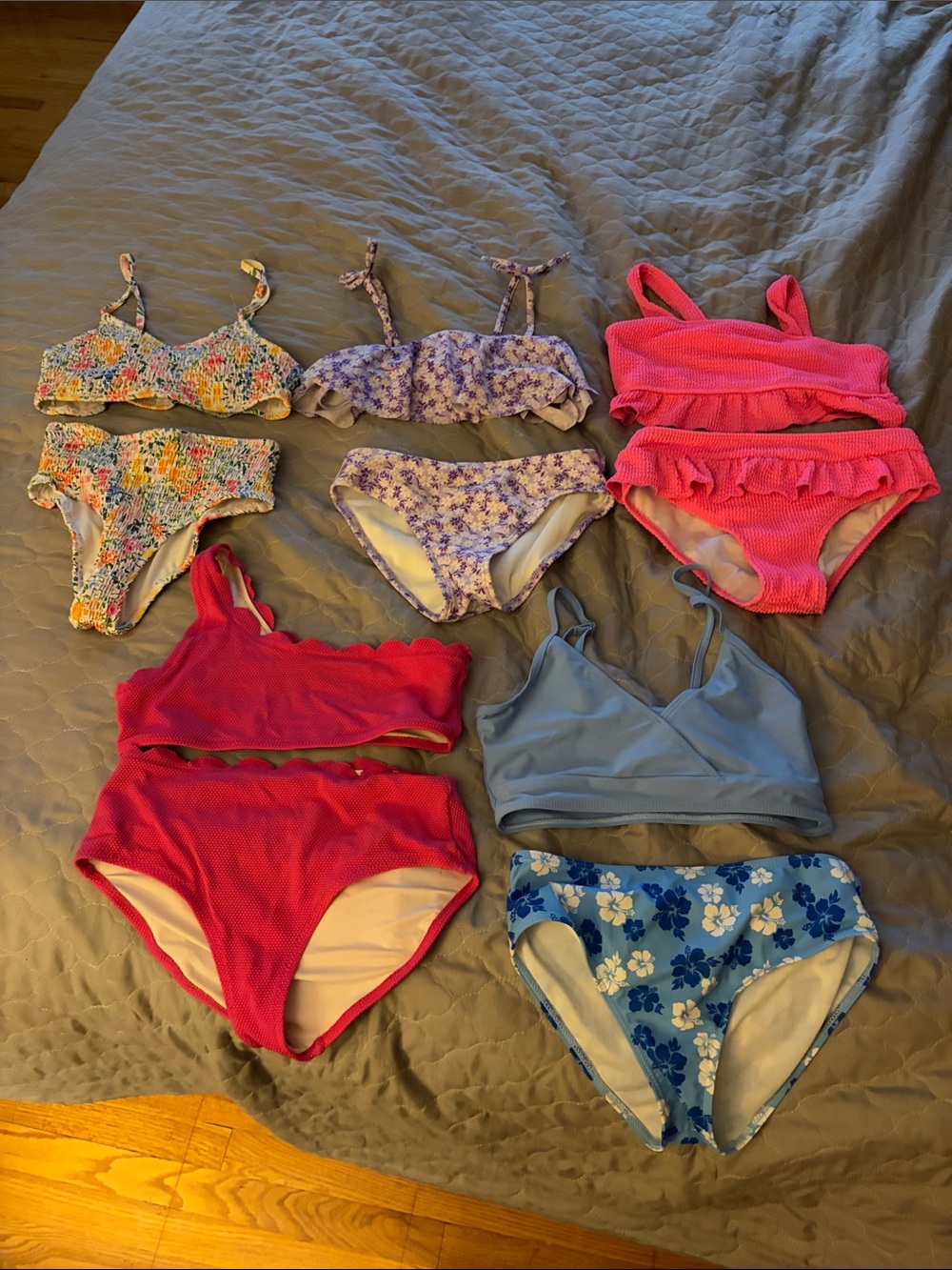 Girls Mixed Bikini & Swim Top Bundle - Pink, Blue, Lavender, Floral